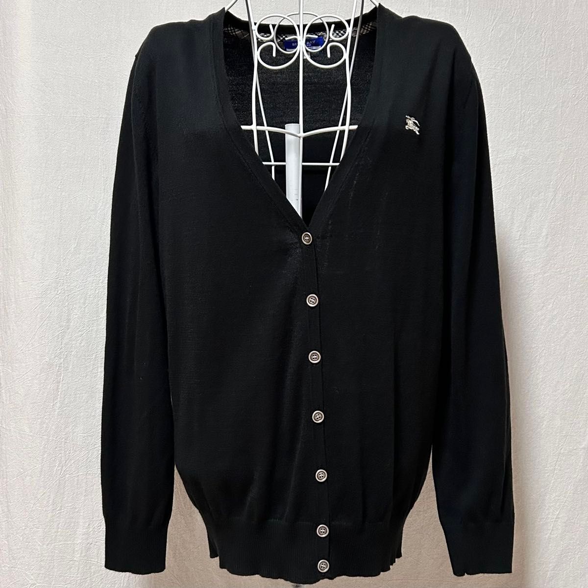 美品 バーバリー ブルーレーベル カーディガン 綿 コットン 春服 黒