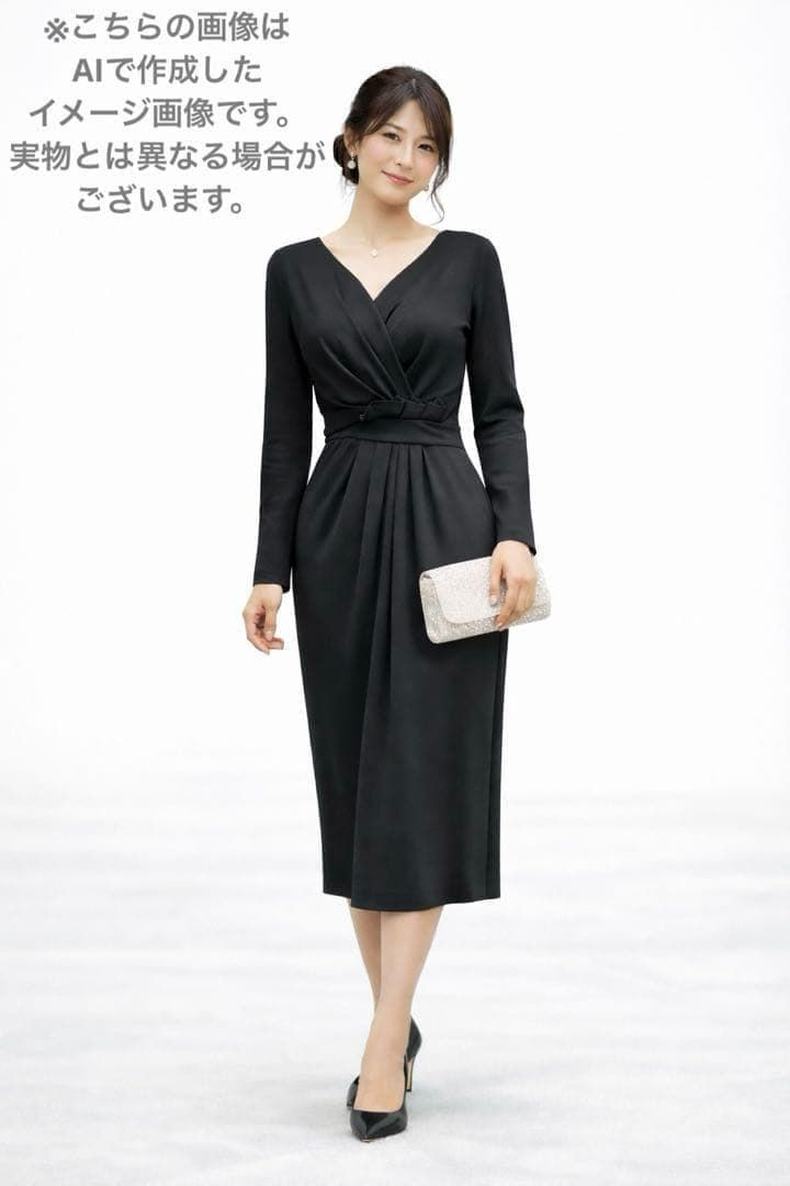 Salvatore Ferragamo ワンピース 黒 ウール カシュクール風 ブラック