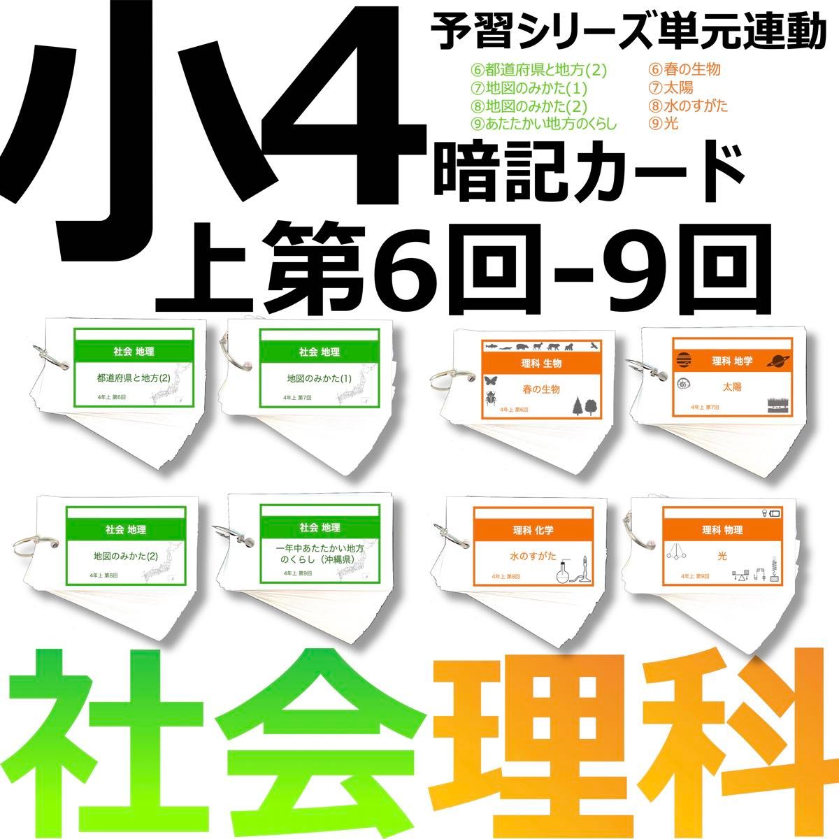 中学受験 暗記カード【4年上 社会・理科 6-9回】組分けテスト対策 予