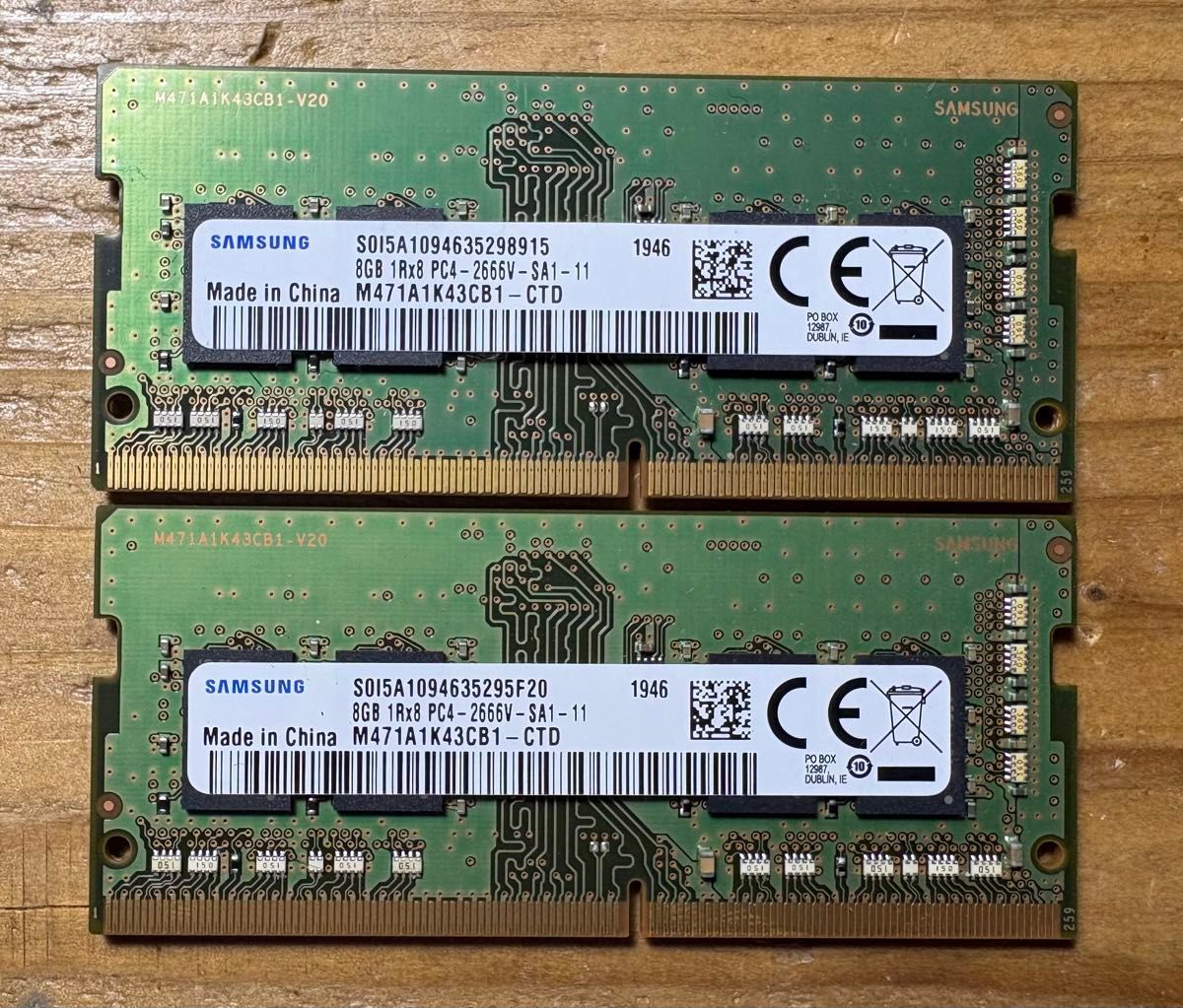 Samsung DDR4-2666V 16GB (8GB 2枚)ノートPC用 メモリセット 動作確認