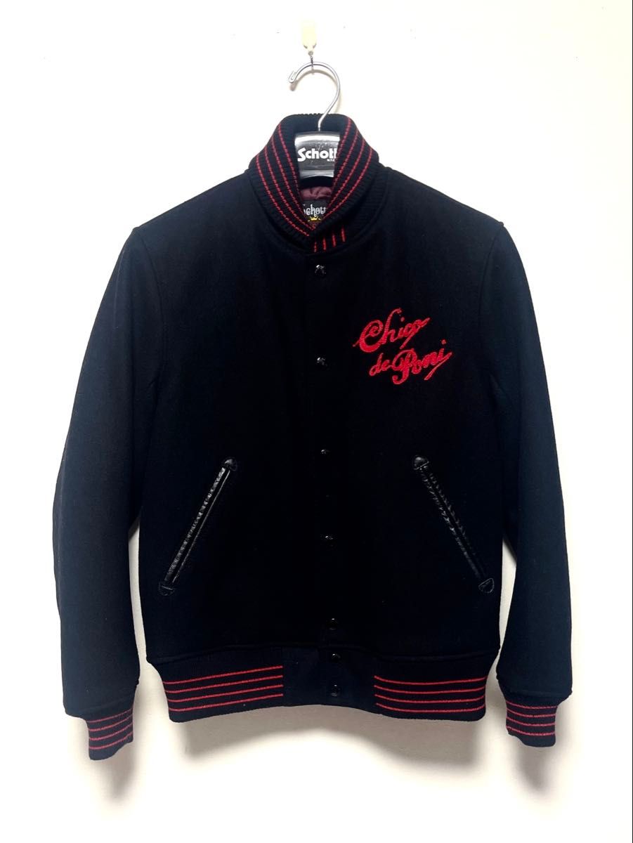 Schottスタジャン ショットライダースジャケット M バッグロゴ刺繍