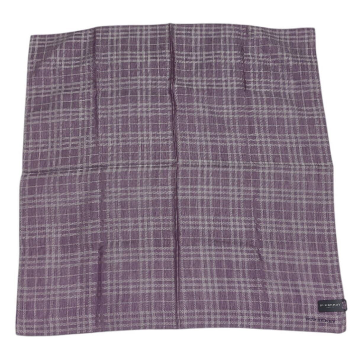 未使用 BURBERRY 大判ハンカチ 57cm シルク混 絹 綿 紫 ノバチェック