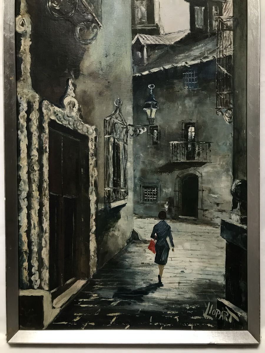 作家不明 風景画 油彩 額装 80cm×40cm / 絵画 油彩画 油絵 女性