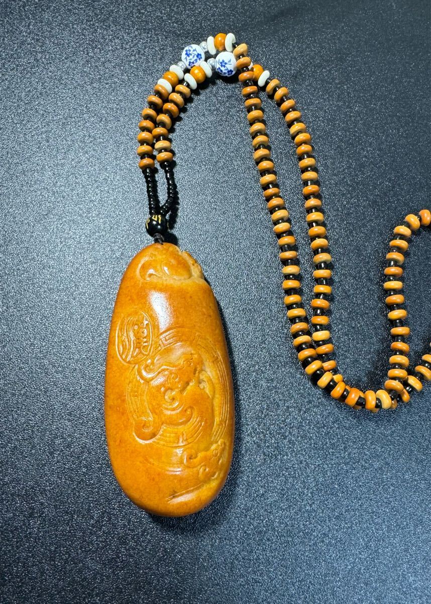 龍 赤色和田玉 本玉 時代物 お守り 極細工 和田玉 漢～唐代 玉彫 古玩