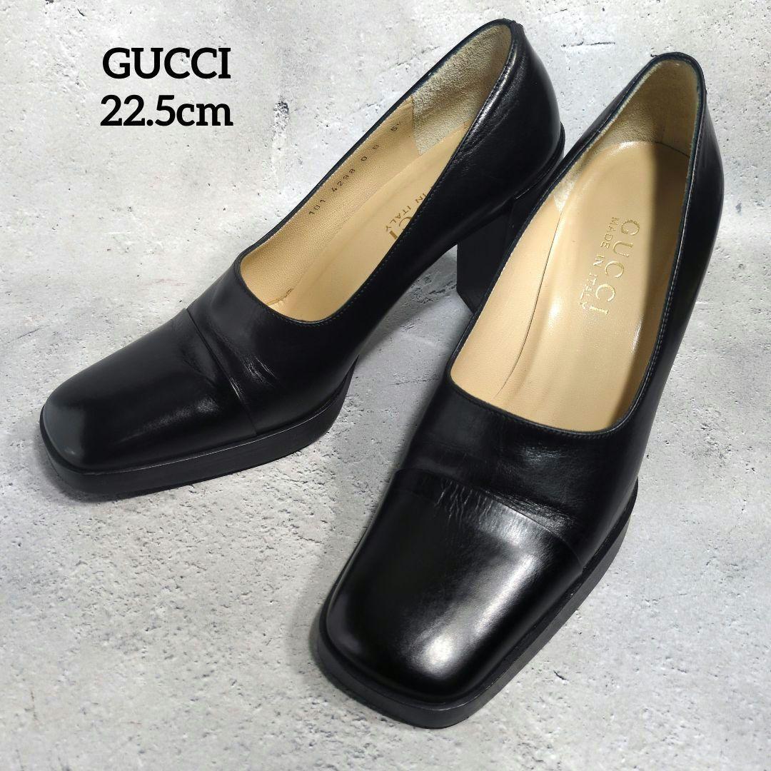美品 GUCCI グッチ スクエアトゥ ヒールパンプス 黒 22 5cm｜Yahoo