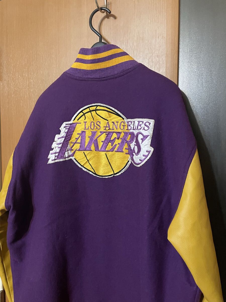 希少 90s『USED』VINTAGE「LosAngeles LAKERS」袖レザーウール