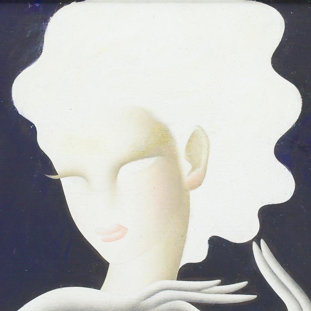 真作】【WISH】東郷青児「婦人像 手袋」油彩 4号 個展出品作 ◇東郷