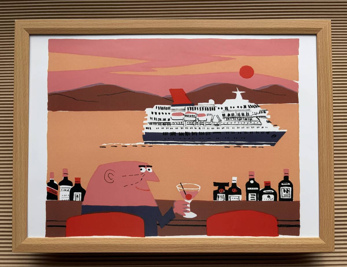 柳原良平『サンセット』 A3サイズ 額入り 貴重イラスト 印刷物