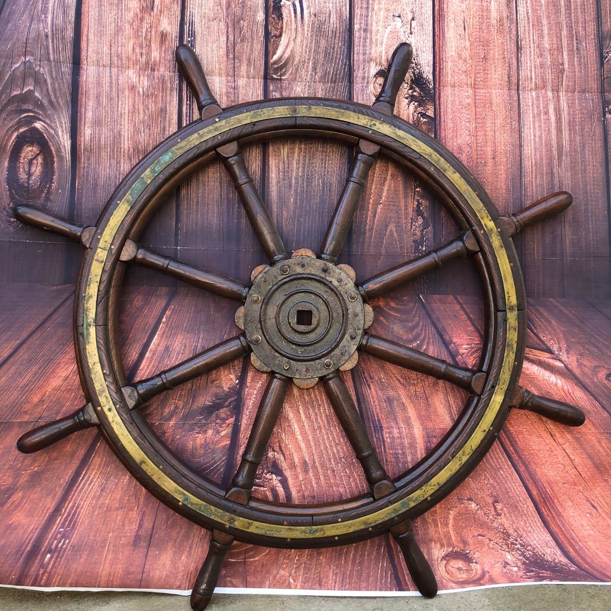 舵輪特大 径120cm 無垢材 アンティーク ラット 船舶 舵 操舵輪 船舵