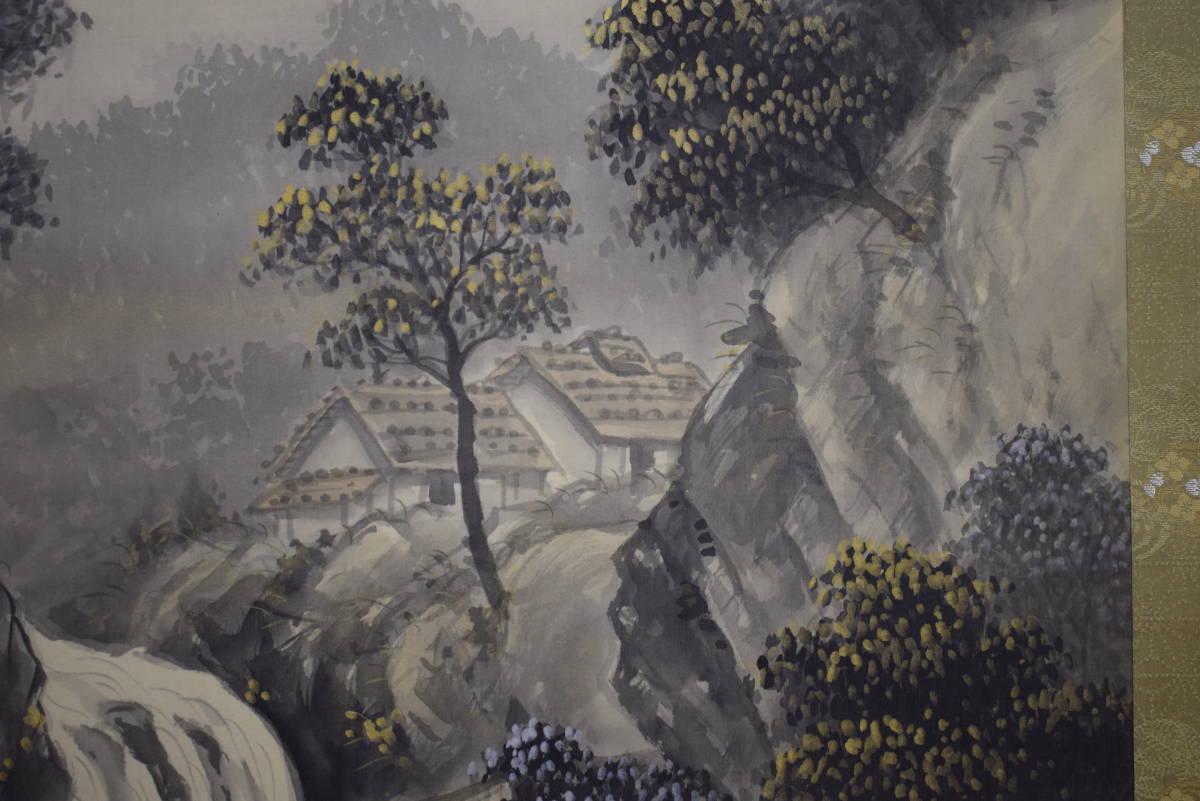 真作/青障/山家漁舟図/桐共箱付/布袋屋掛軸HD-70 真作/青障/山家漁舟図