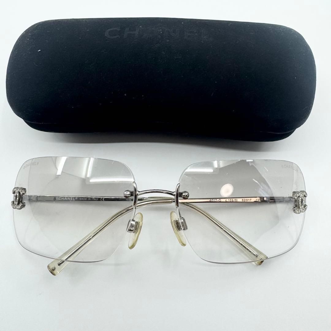 シャネル サングラス リムレス ココマーク シルバー ラインストーン