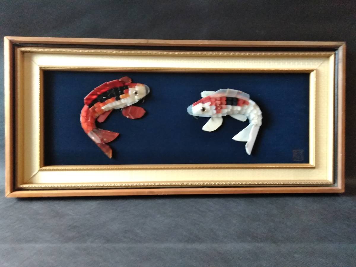 Yahoo!オークション - 宝石画 貴石画 ストーン・アート 鯉 錦鯉 ガラス