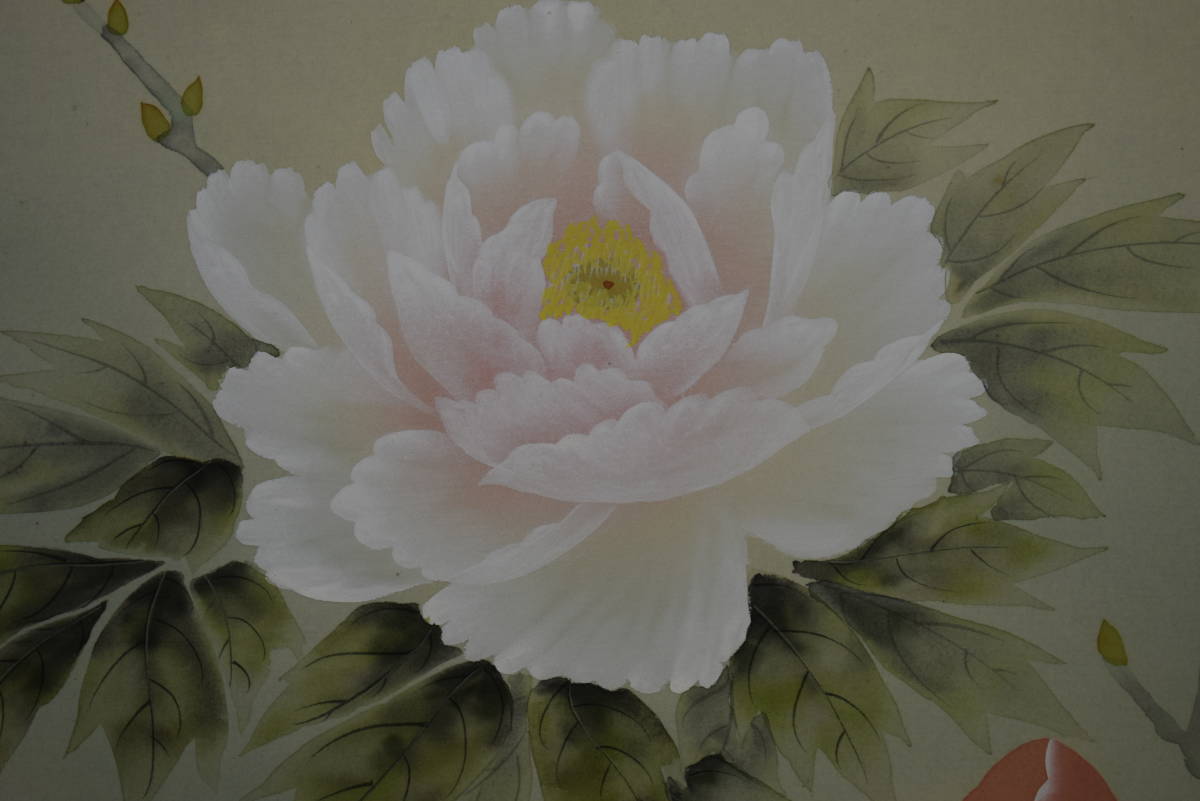 真作】//高松素山/牡丹図/桐共箱付/布袋屋掛軸HI-