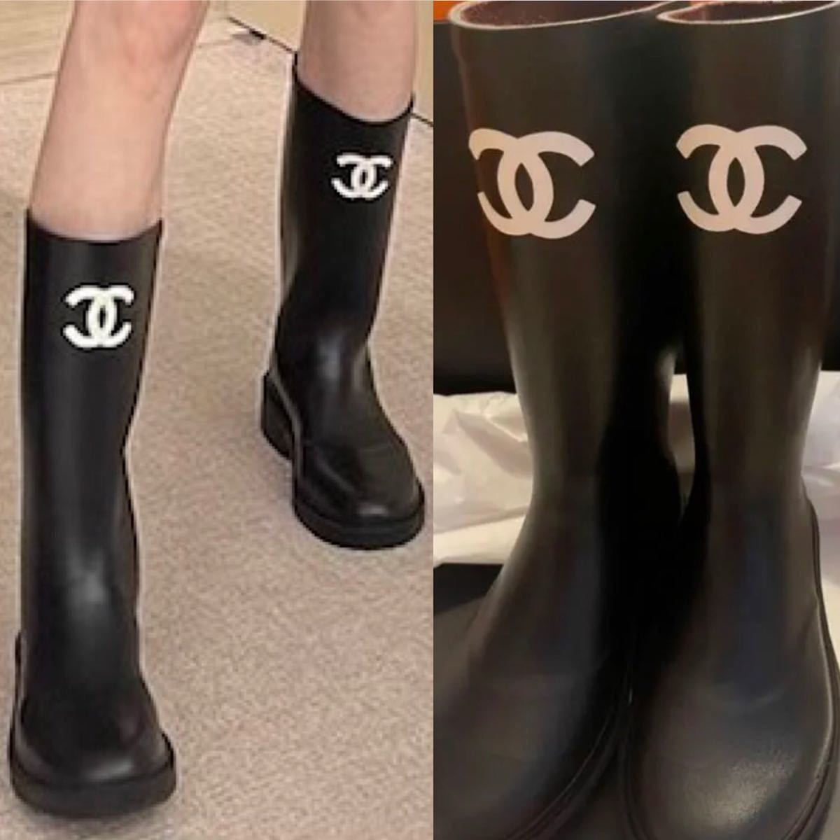 入手困難シャネル CHANEL レインブーツ ブラック サイズ40 顧客販売
