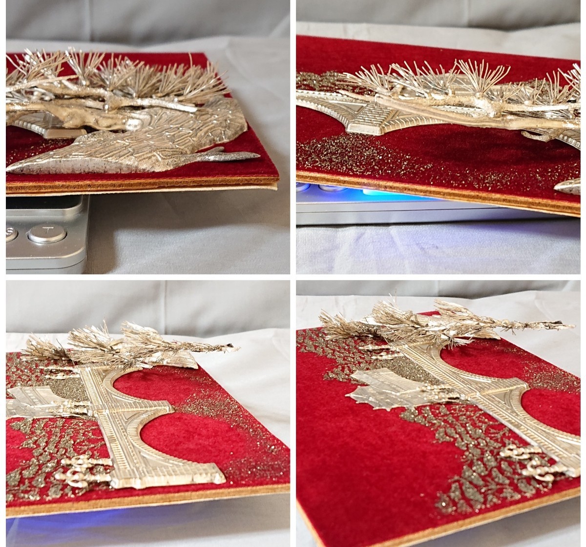 ①純銀/天皇陛下御即位五十周年記念/レリーフ/額縁/縁起物/菊紋章附き