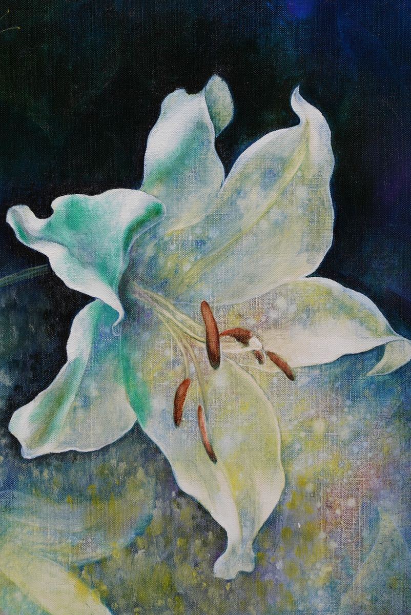 Yahoo!オークション - 坂東青樹【百合と蝶】肉筆油彩画 F8号(45.5cmx38