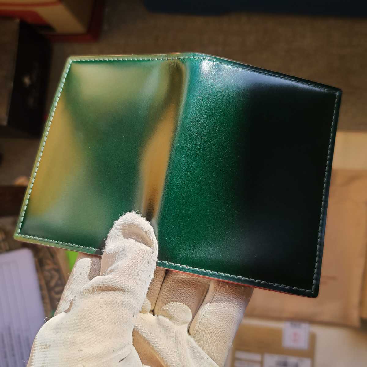 新品 値下げ交渉可 ガンゾ コードバン ガンゾ グリーン カード入れ