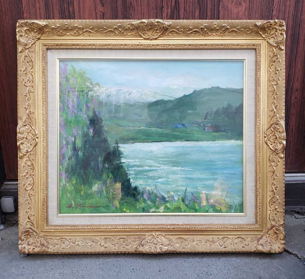 風景画 油彩画 建物と交通機関 F6号 風景画 油彩画 建物と交通機関 F6