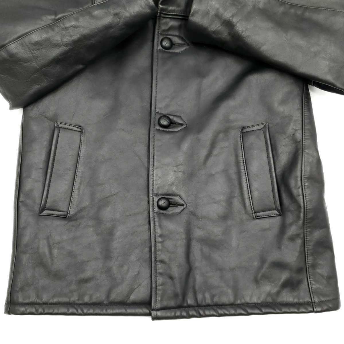 裏ボアUSA製 Schott レザーカーコート黒40メンズL本革ショット本皮