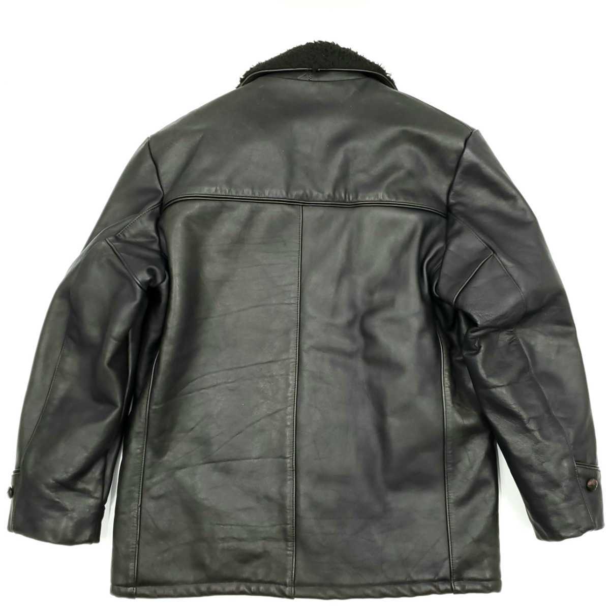 裏ボアUSA製 Schott レザーカーコート黒40メンズL本革ショット本皮