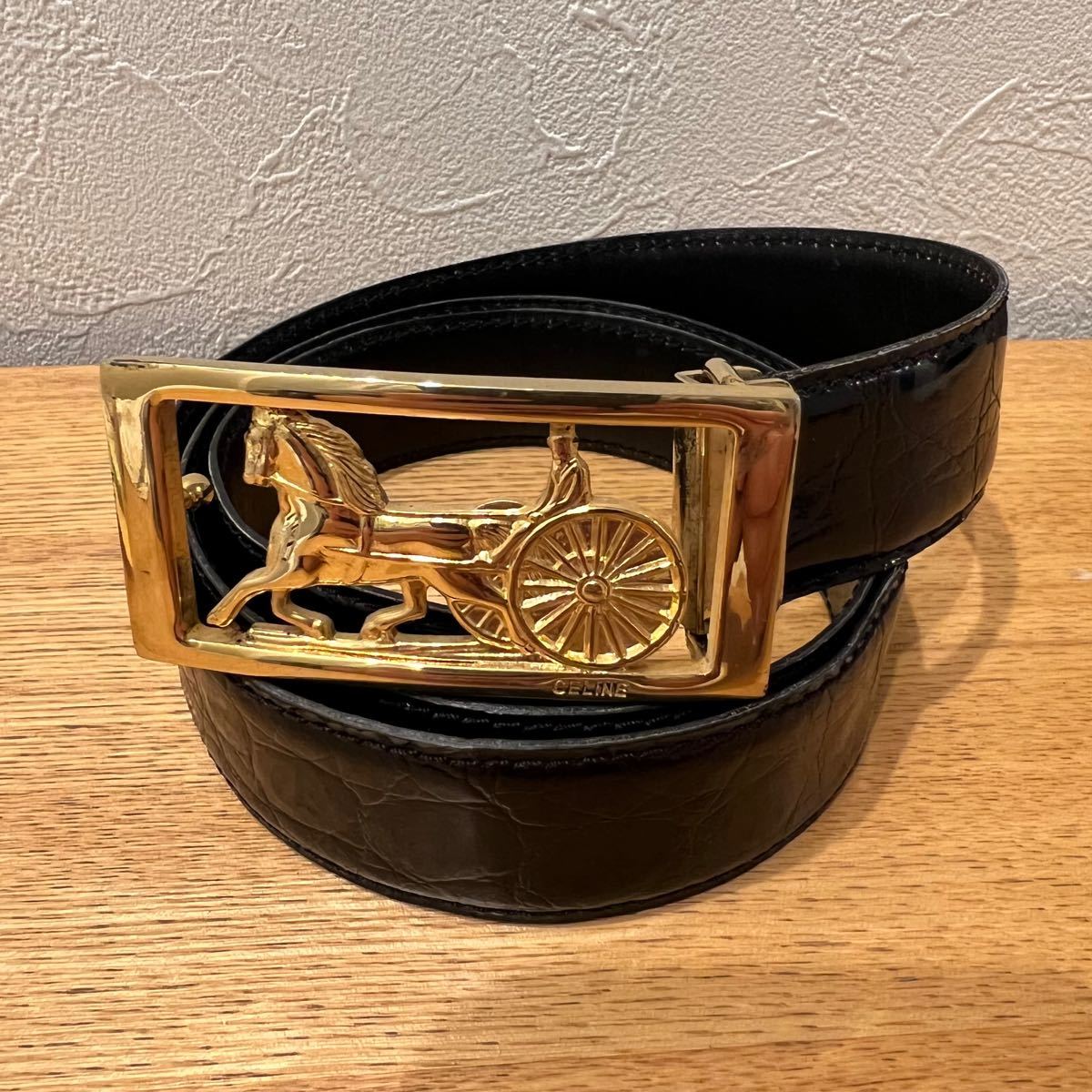 セリーヌ CELINE ベルト 馬車金具 クロコ型押し スクエア｜Yahoo