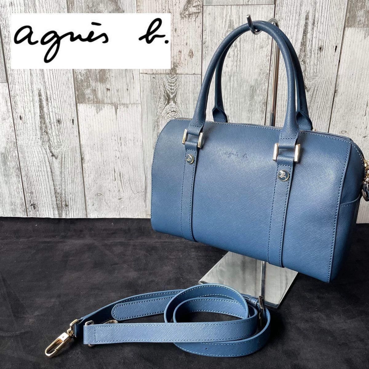 agnes b アニエスベー ショルダーバッグ 水色 ハンドバッグ 2Way 青