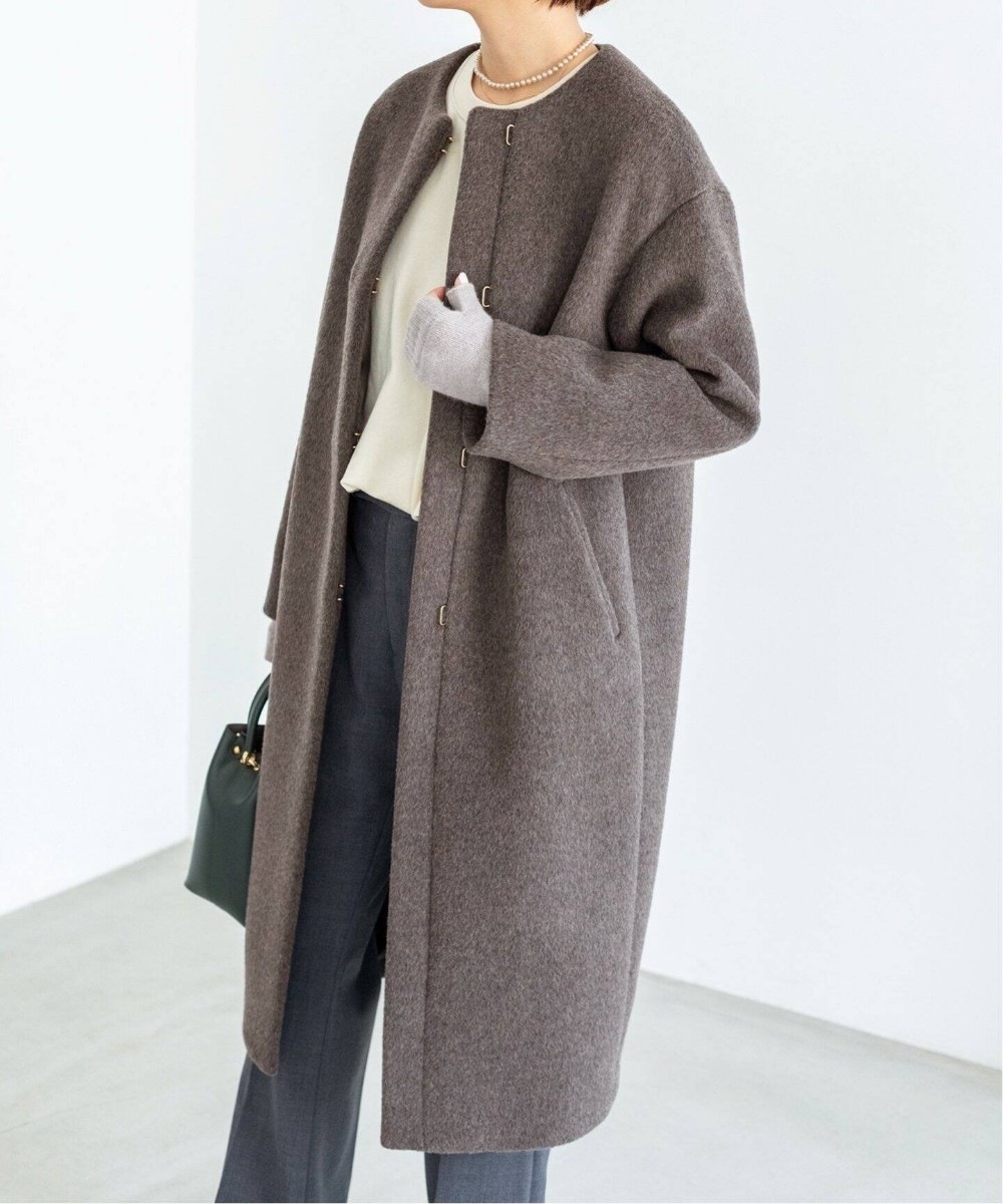 新品 IENA イエナ ラムウールノーカラーロングコート グレー 34｜Yahoo