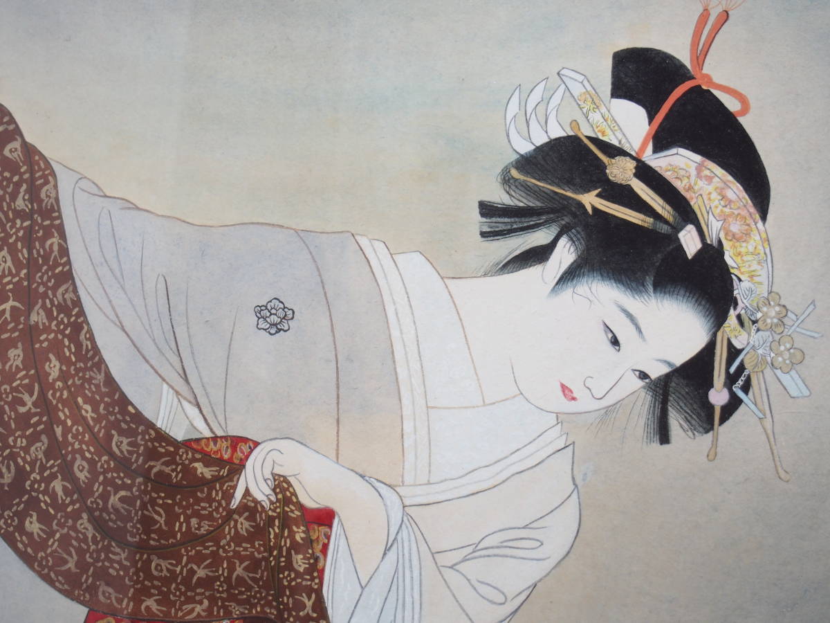 伊藤深水】真作・舞妓 肉筆 絵画/浮世絵師・日本画家/額縁 71cm×63cm