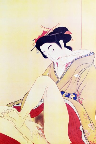 美品 掛け軸 葛飾北斎筆「春草」浮世絵美人 春画 名画 印刷 名作揃い