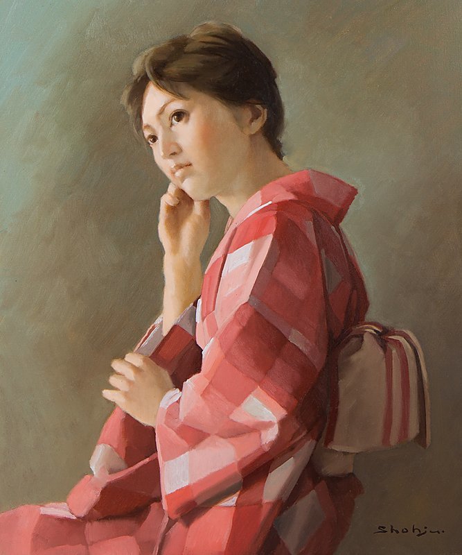 上尚司 絵画 黒のジャンパースカート 原作 油絵 上尚司 絵画 黒の