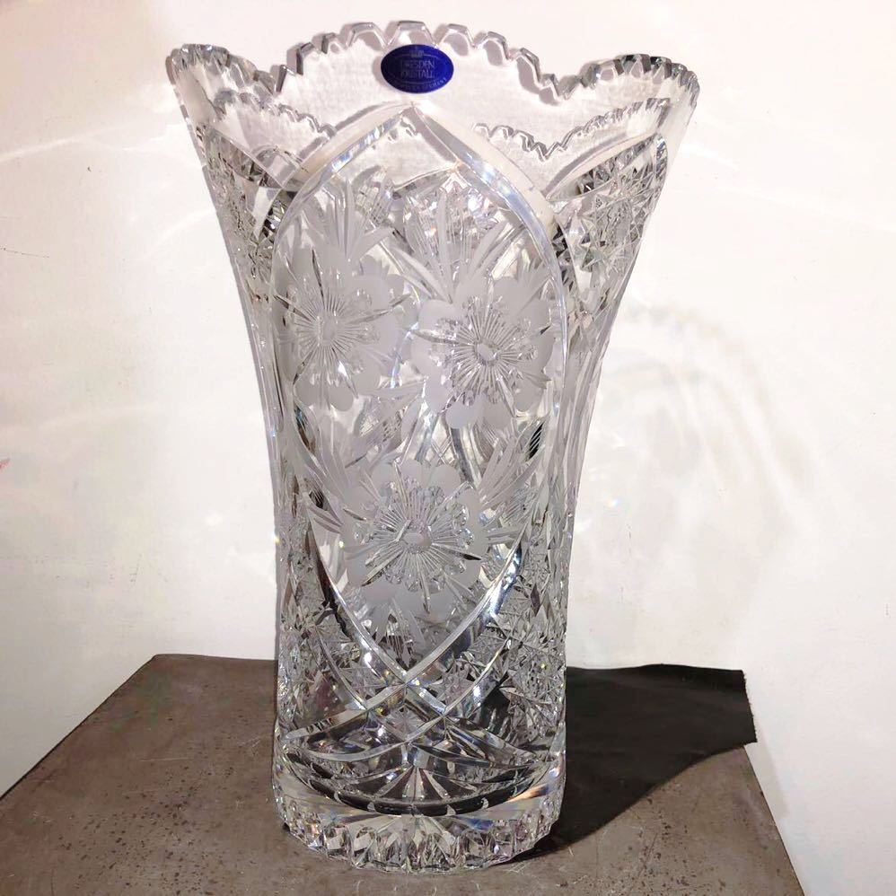 DRESDEN KRISTALL ドレスデンクリスタル カットガラス花瓶 30cm
