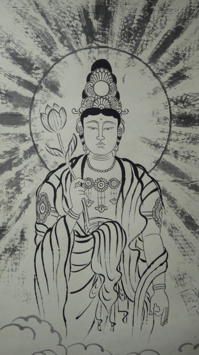 Yahoo!オークション - 仏教美術 水墨画 仏画 『観世音菩薩』 肉筆 紙本