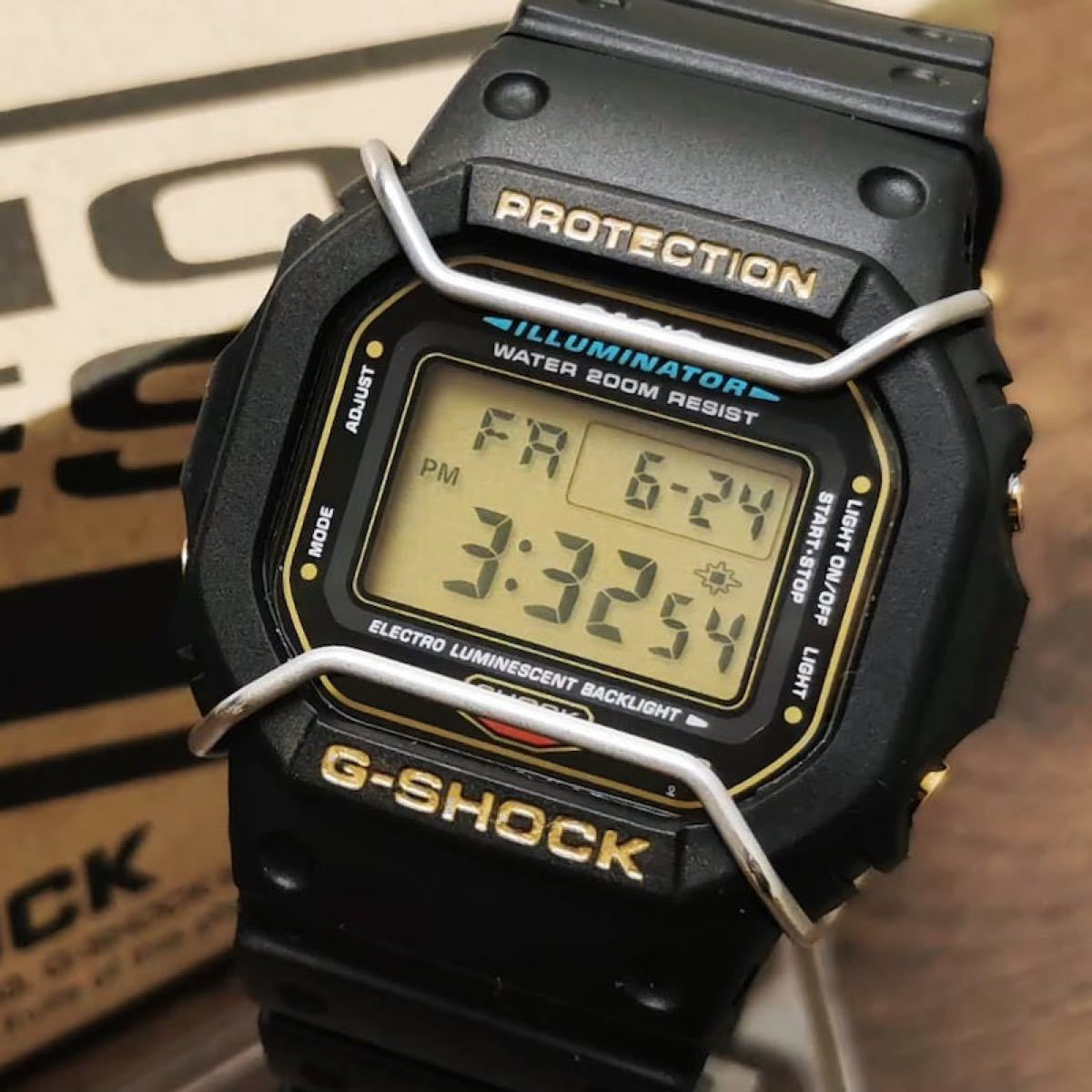 CASIO G-SHOCK DW-5600E ゴールド + メタル遊環 + ワイヤーガード