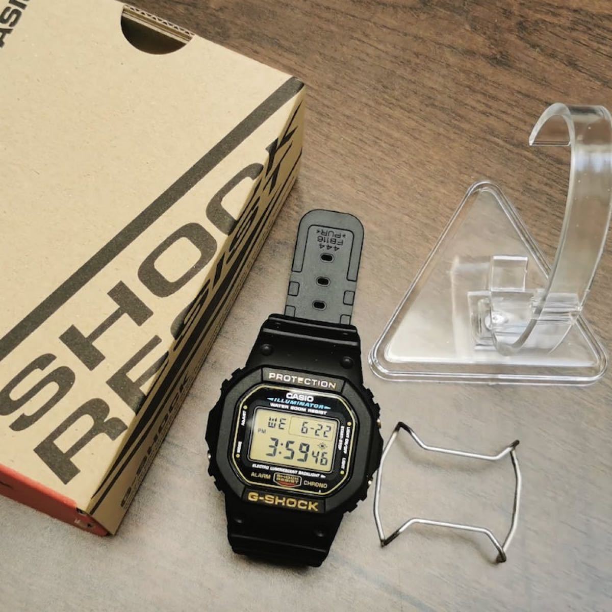 CASIO G-SHOCK DW-5600E ゴールド + メタル遊環 + ワイヤーガード