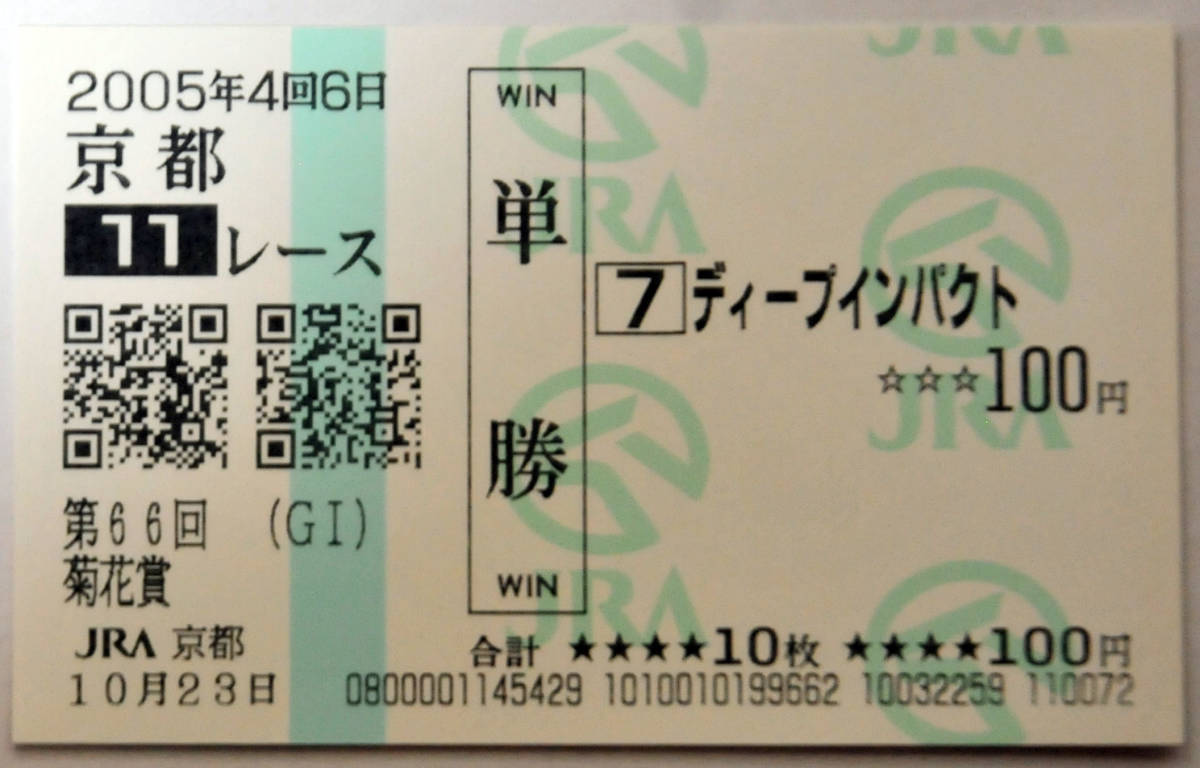 ディープインパクト 第66回菊花賞 現地的中 単勝馬券 新型馬券 2005年