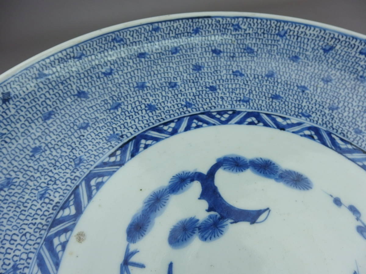 江戸中期 ☆江戸期 古伊万里染付貝文大皿 直径約