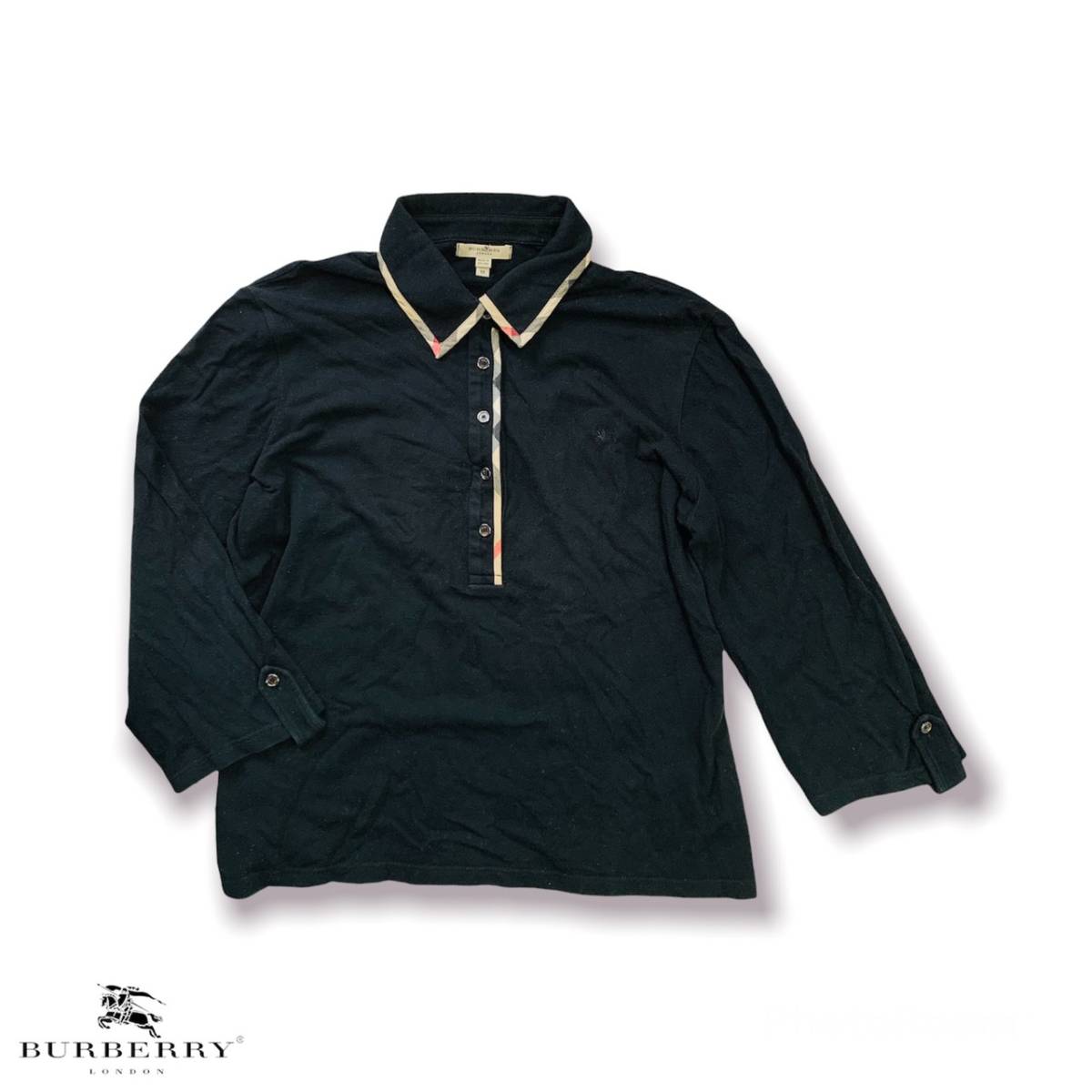 Yahoo!オークション - BURBERRY バーバリー ポロシャツ 長袖 ブラック