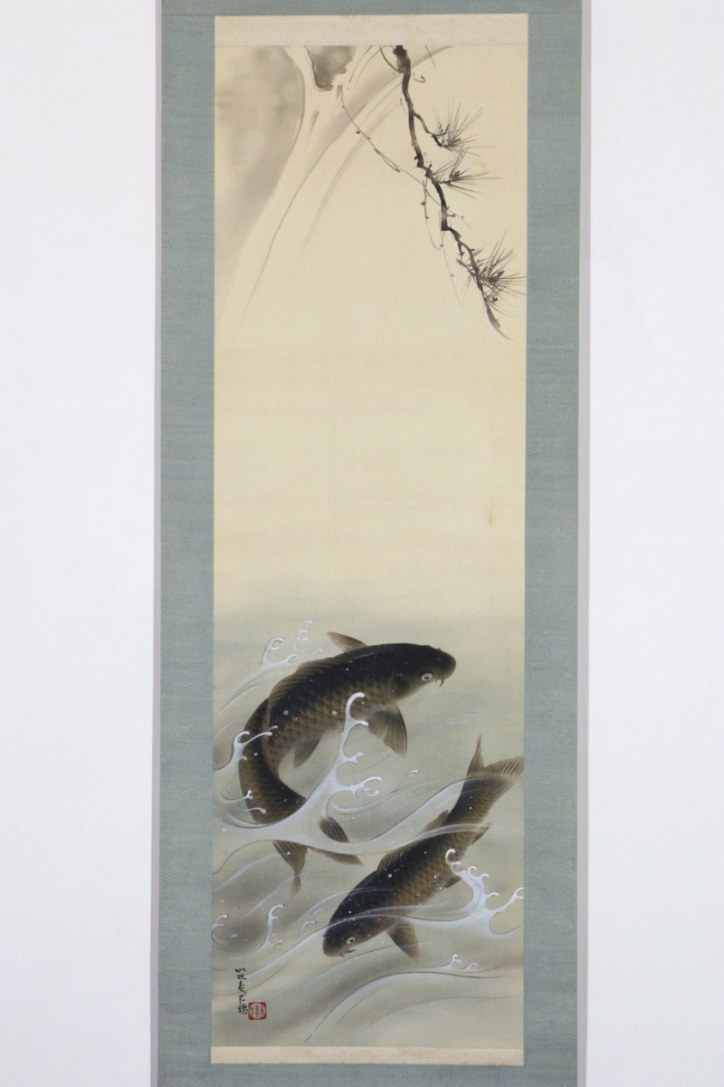 掛軸 佐野光穂作「芙蓉」 絹本共箱塗二重箱入 掛軸 佐野光穂作「芙蓉