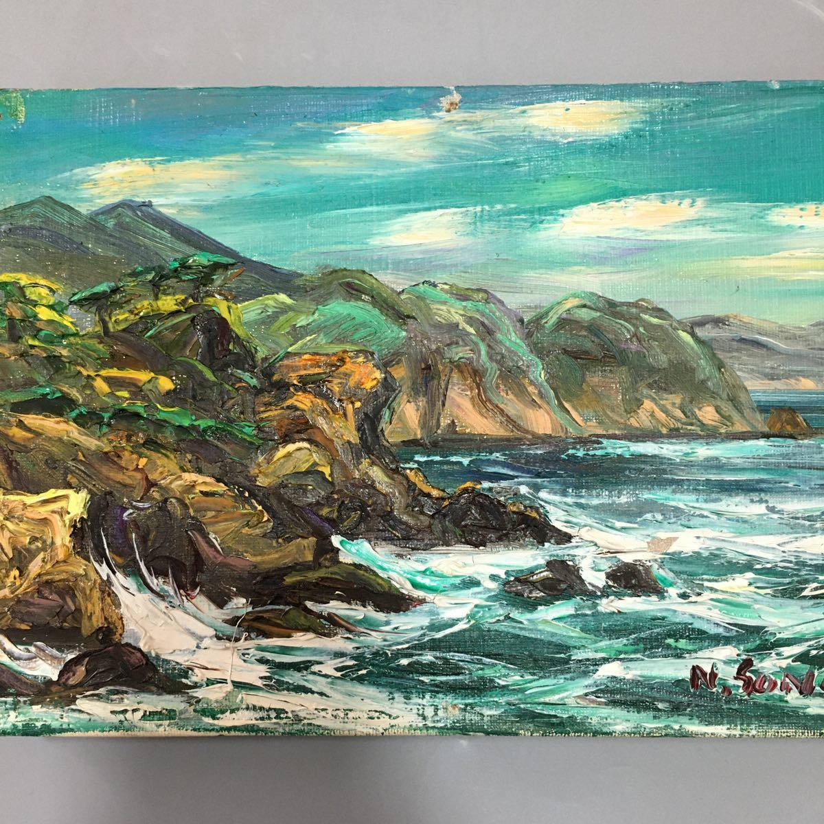 油彩画「荒崎海岸」油絵 絵画 風景画 P10 油彩画「荒崎海岸」油絵 絵画