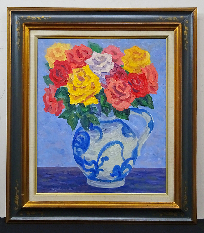 Yahoo!オークション - 上原文丸【薔薇】キャンバス 油彩 F8号 静物画