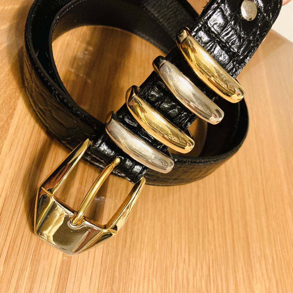 即決 ヴェルサーチ VERSACE ベルト メデューサ 金具 クロコ型押し 幅