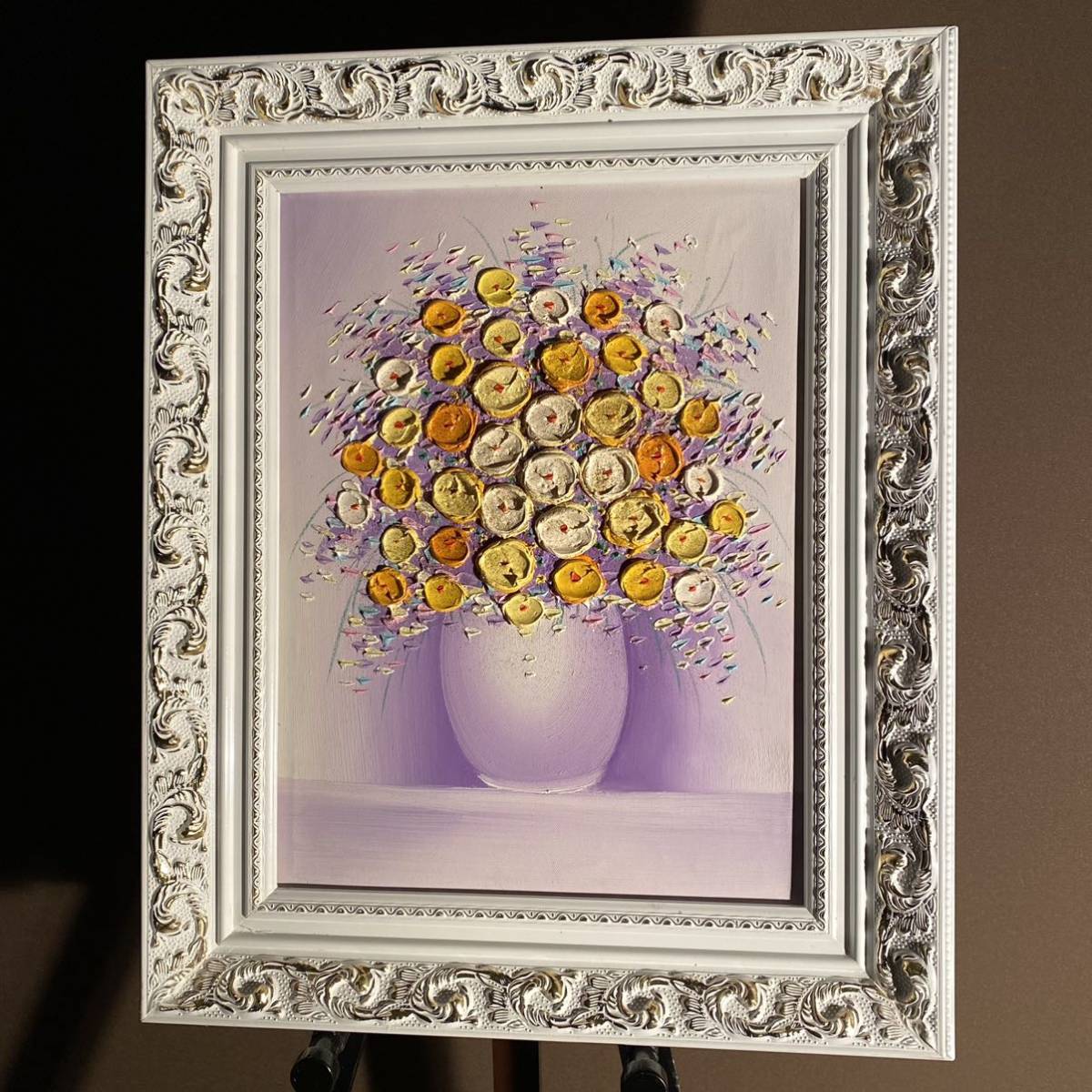 油絵 菅家令子 絵 絵画 インテリア 額付(黒) uF6-064204 花 ゆり 油絵