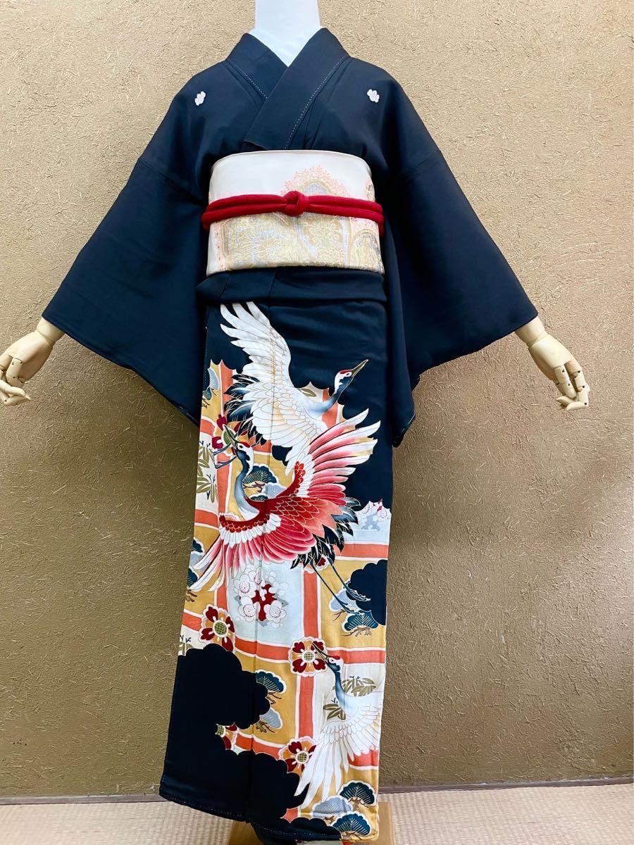 Yahoo!オークション - アンティーク着物 黒留袖 飛鶴 松 格天井 身丈15