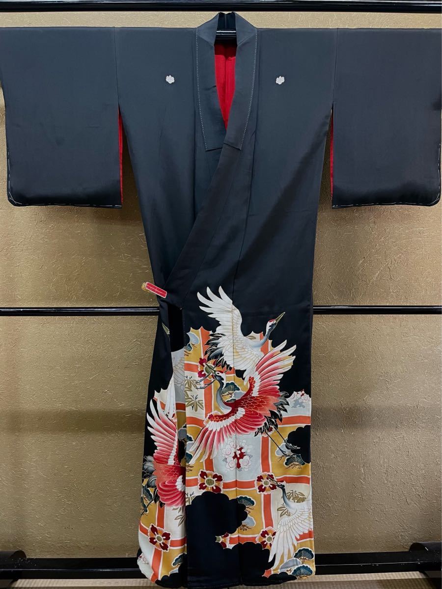 Yahoo!オークション - アンティーク着物 黒留袖 飛鶴 松 格天井 身丈15