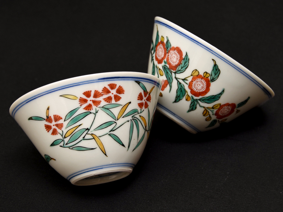 煎茶道具 水月窯 楓文 汲出茶碗 五客 共箱 V 7458 煎茶