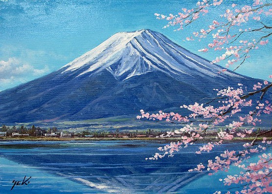 新しい富士山の油絵、F8サイズ、縁額付属 新しい富士山の油絵、F8