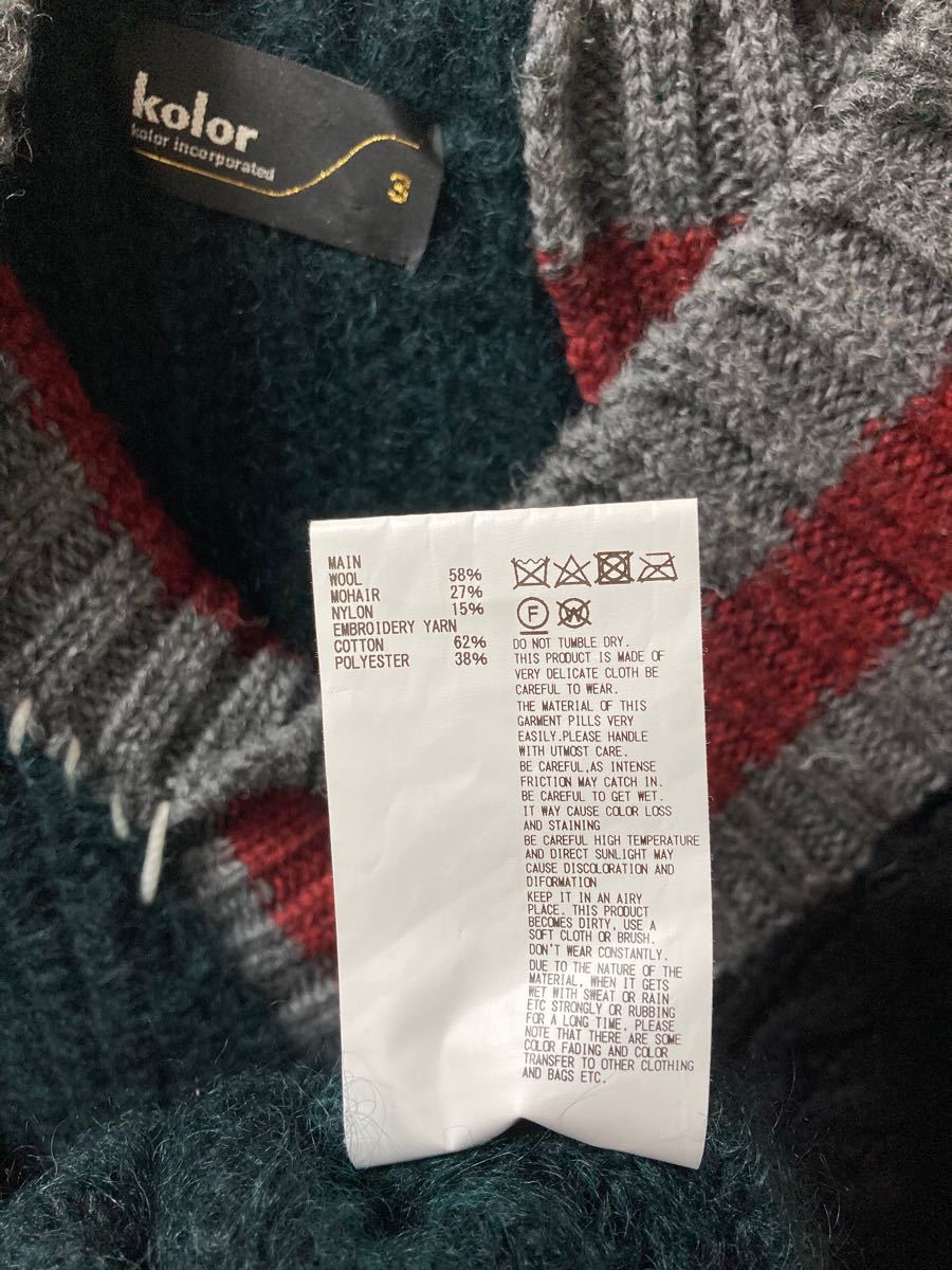 kolor カラー 20AW クレイジーパターンニット 3 グリーン ブラック