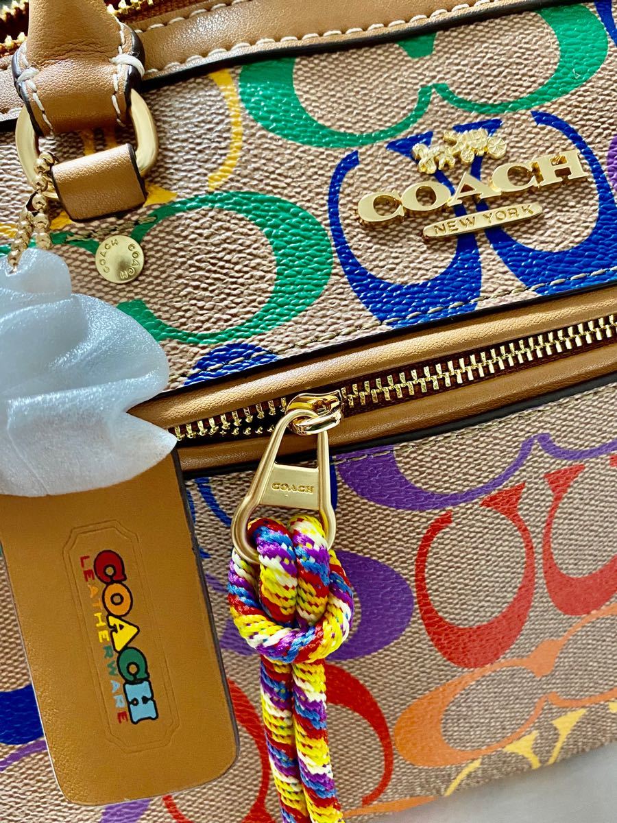 COACH コーチ カラフルシグネチャー柄 ミニ ボストンバッグ