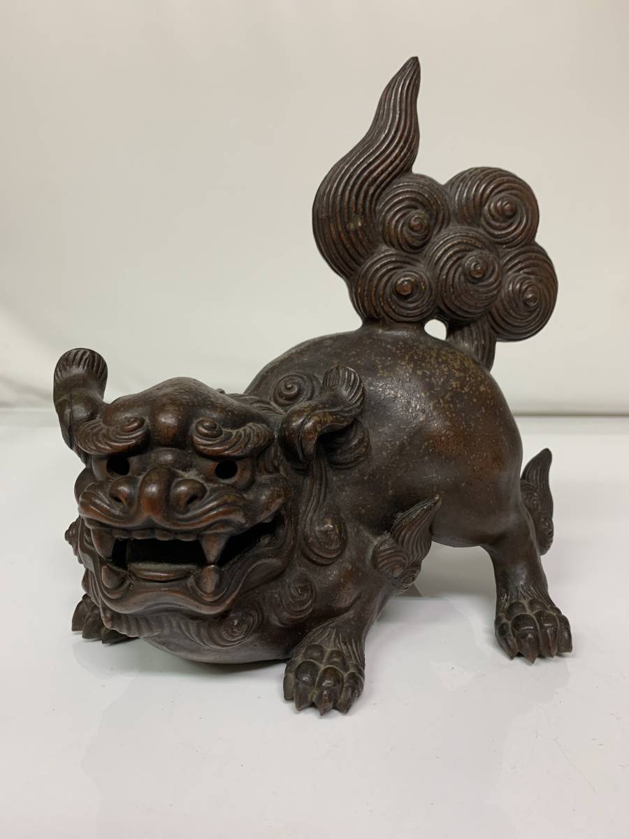 時代物 古い備前焼 獅子 置物 古備前 狛犬 阿吽 備前焼 獅子の置物