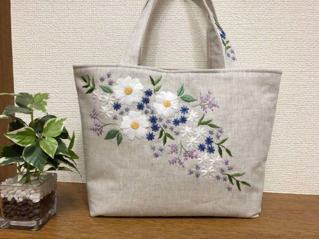 Yahoo!オークション - ハンドメイド 手刺繍 フラワー トートバッグ コ